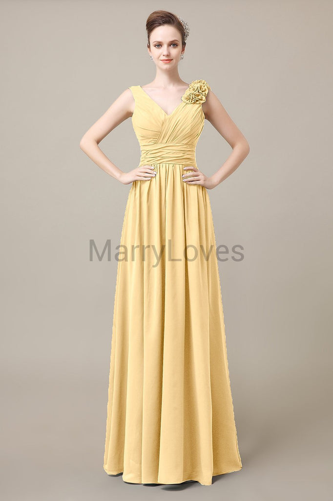 V-Neck Long Chiffon Bridesmaid Dresses