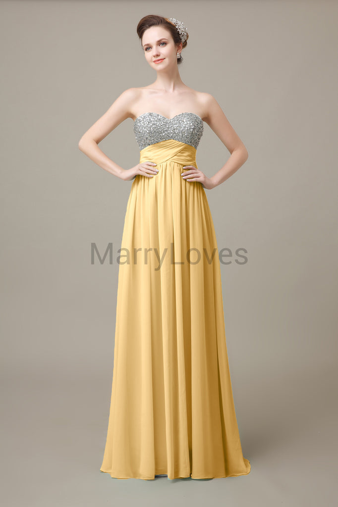 Sweetheart Top Sequin Long Chiffon Bridesmaid Dresses