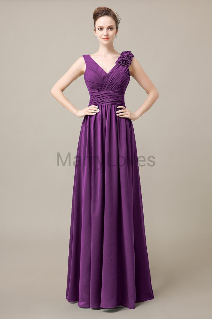 V-Neck Long Chiffon Bridesmaid Dresses