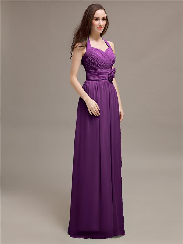 A-line Halter Appliques Chiffon Bridesmaid Dresses