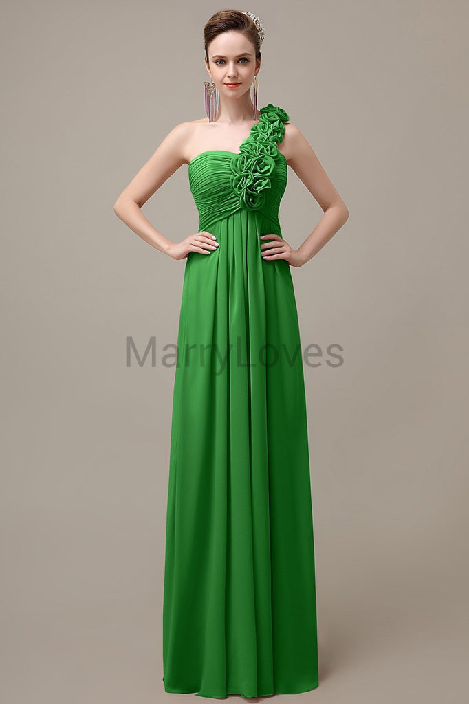 One Shoulder Chiffon Floor Length Bridesmaid Dresses