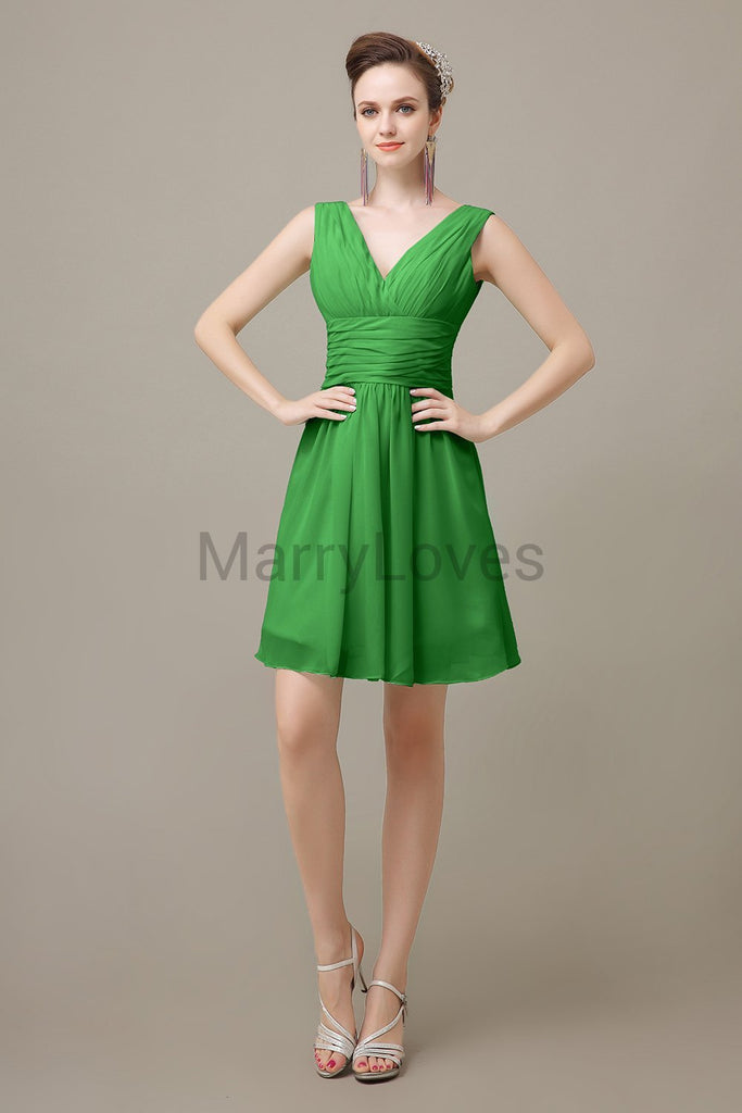 V-neck Sleeveless Chiffon Bridesmaid Dresses