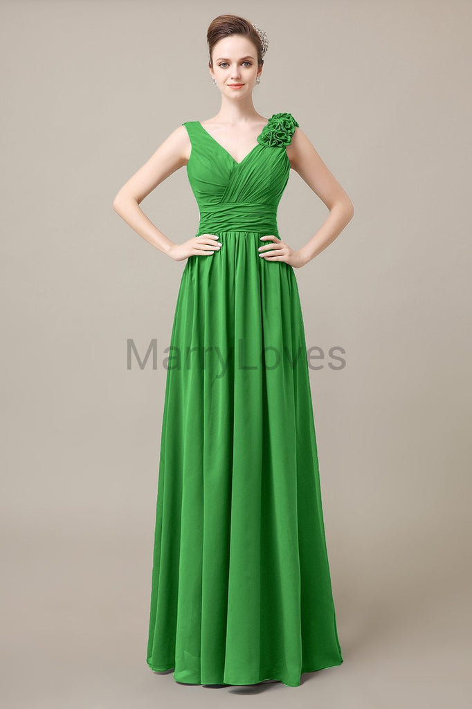 V-Neck Long Chiffon Bridesmaid Dresses