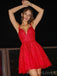 A-line Red Tulle Appliques Spaghetti Straps Short V-neck Homecoming Dresses, HM1006