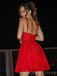 A-line Red Tulle Appliques Spaghetti Straps Short V-neck Homecoming Dresses, HM1006