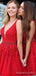 Red Tulle Appliques A-line Beaded V-neck Short Homecoming Dresses, HM1007