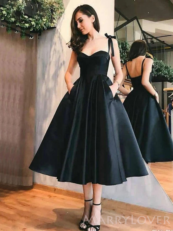 A-line Black Satin Spaghetti Straps Sweet Heart Short Homecoming Dress MarryLover A-line Black Satin Spaghetti Straps Sweet Heart Short Homecoming Dress MarryLover