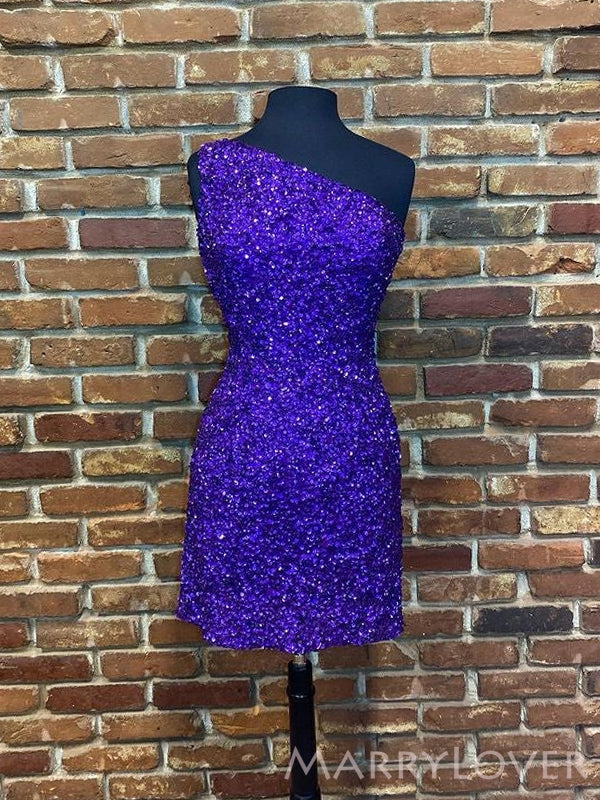 Simple One Shoulder Royal Blue Sequins Short Homecoming Dresses, HM104 MarryLover Simple One Shoulder Royal Blue Sequins Short Homecoming Dresses, HM104 MarryLover