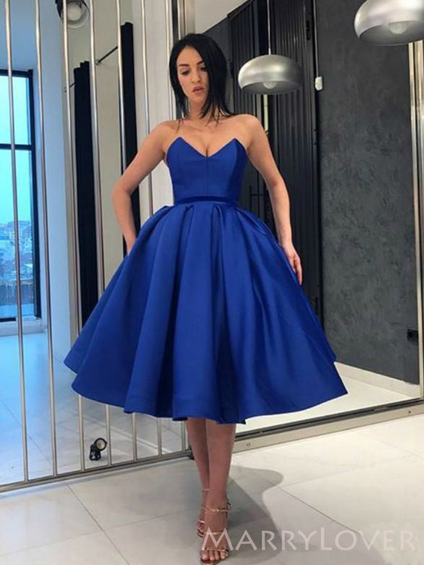 Royal Blue Satin Strapless A-line Short Backless Homecoming Dresses, HM1060 Royal Blue Satin Strapless A-line Short Backless Homecoming Dresses, HM1060
