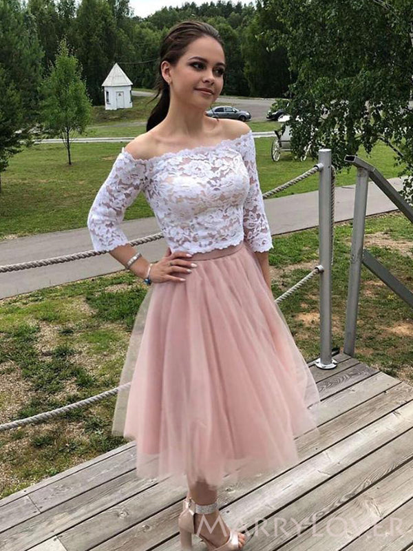 Two Pieces Off Shoulder Half Sleeves Short A-line Homecoming Dresses, HM1063 Two Pieces Off Shoulder Half Sleeves Short A-line Homecoming Dresses, HM1063