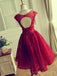 A-line Red Tulle Lace Appliques Short Homecoming Dresses, HM1076