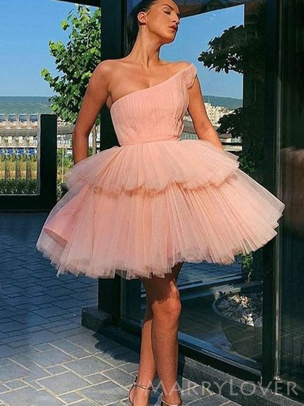 One Shoulder A-line Tulle Sleeveless Short Homecoming Dresses, HM1077 MarryLover One Shoulder A-line Tulle Sleeveless Short Homecoming Dresses, HM1077 MarryLover