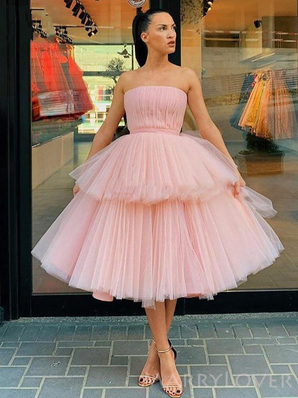 Pink Tulle A-line Strapless Short Homecoming Dresses, HM1078 MarryLover Pink Tulle A-line Strapless Short Homecoming Dresses, HM1078 MarryLover
