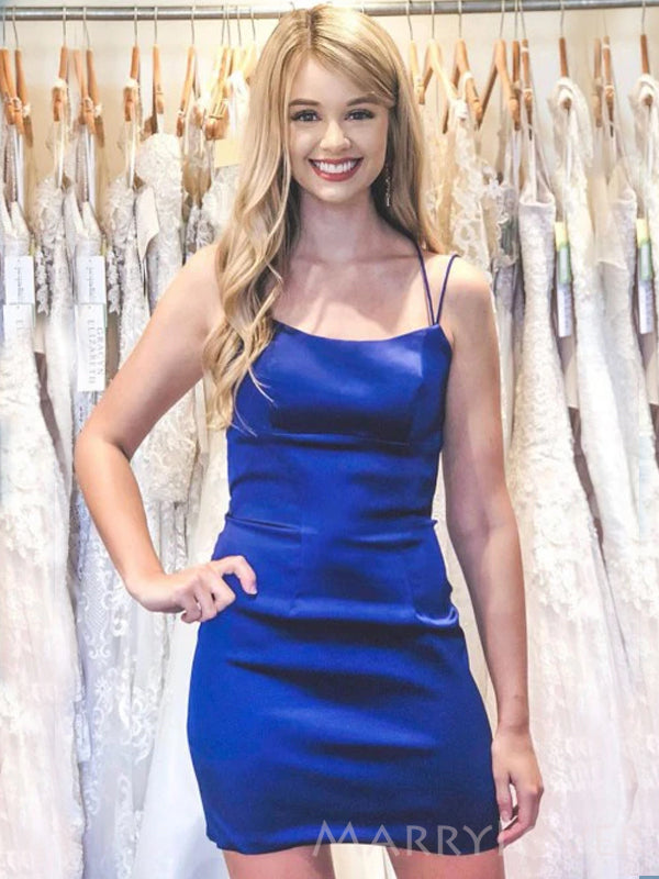 Royal Blue Satin Spaghetti Straps Mermaid Short Homecoming Dresses, HM MarryLover Royal Blue Satin Spaghetti Straps Mermaid Short Homecoming Dresses, HM MarryLover