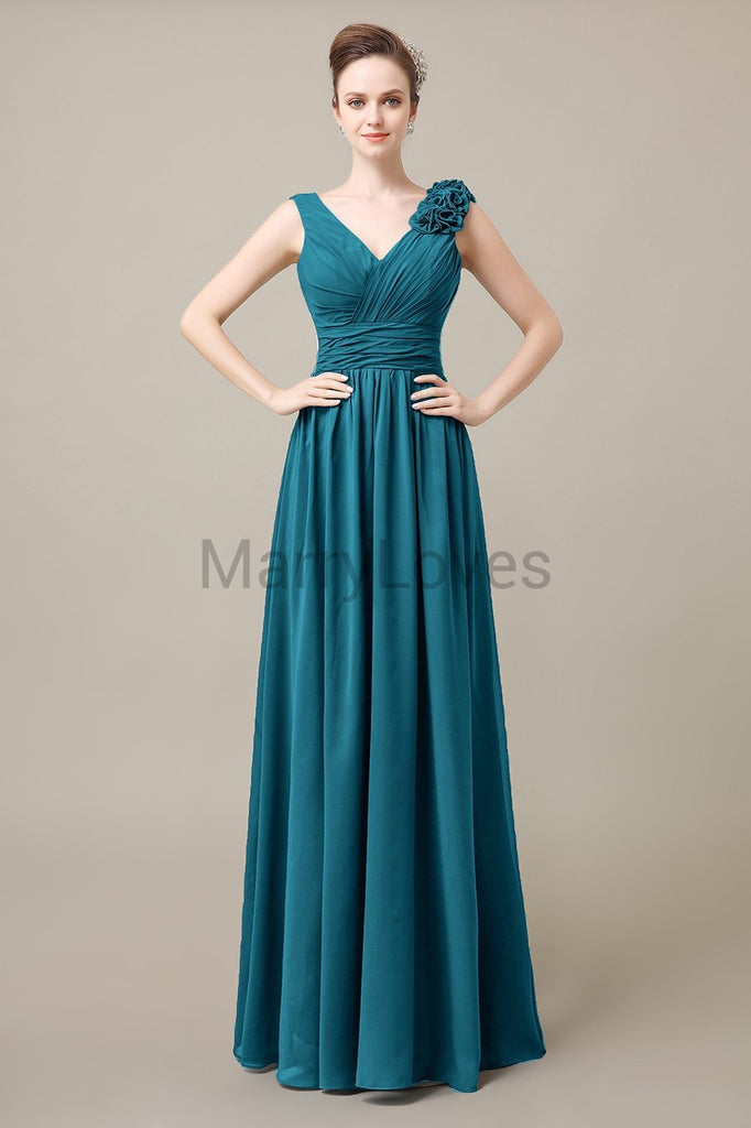 V-Neck Long Chiffon Bridesmaid Dresses