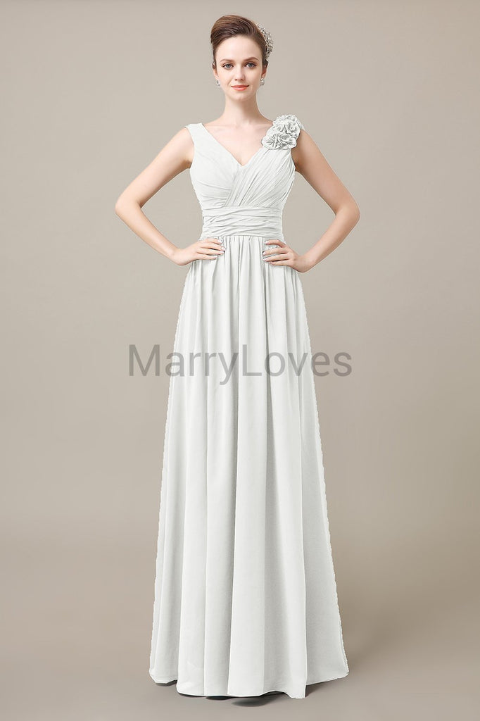 V-Neck Long Chiffon Bridesmaid Dresses