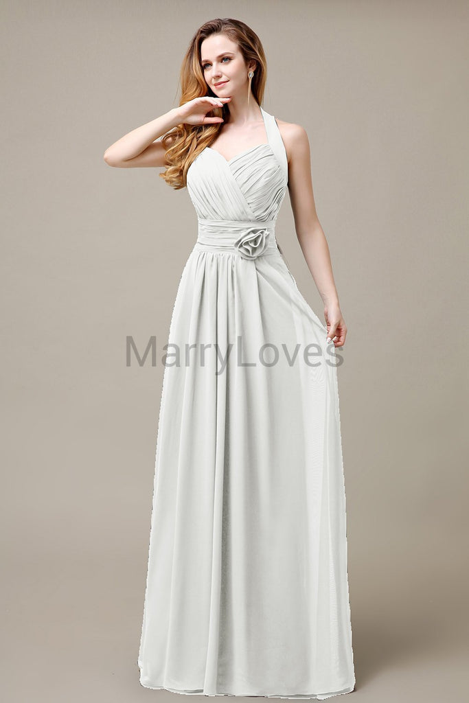 Halter A-line Pleats Chiffon Bridemaid Dresses