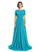 A-line Round Neck Short Sleeves Prom Dresses