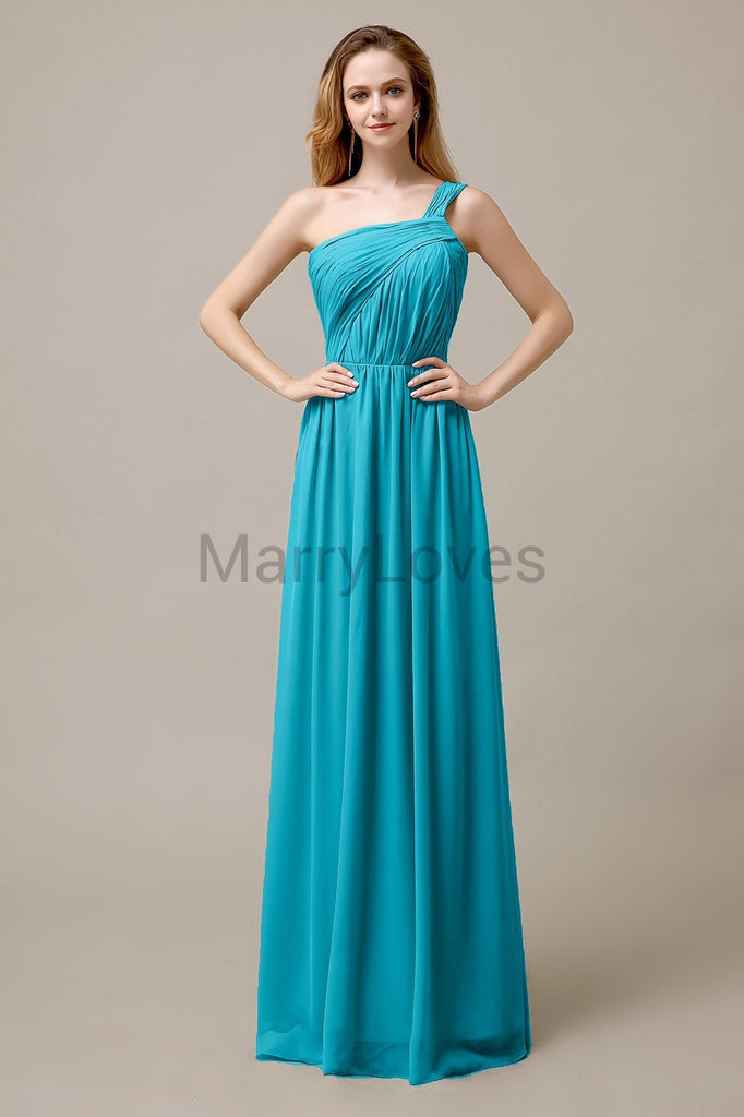 A-line One Shoulder Pleats Bridesmaid Dresses