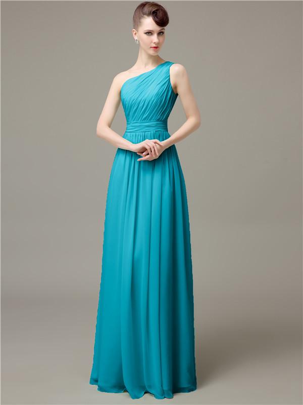 One Shoulder Pleats Chiffon Bridesmaid Dresses