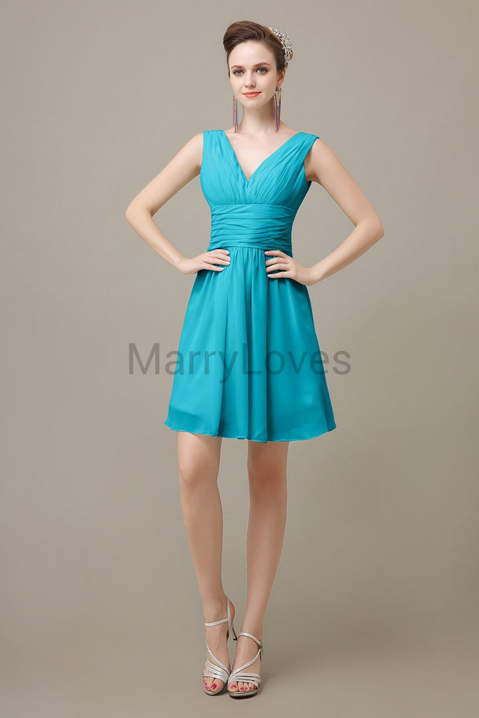 V-neck Sleeveless Chiffon Bridesmaid Dresses