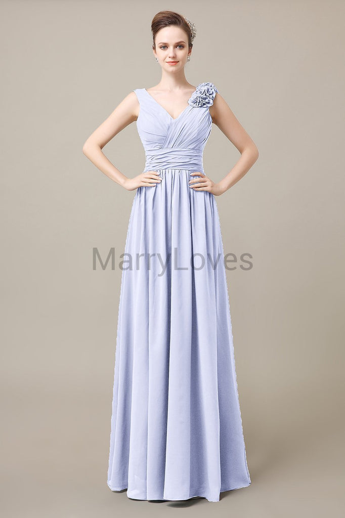 V-Neck Long Chiffon Bridesmaid Dresses