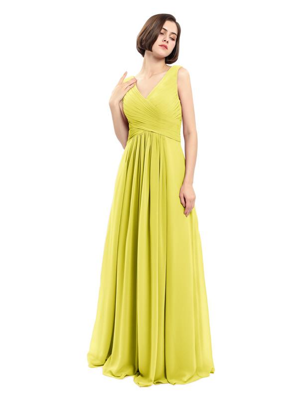 A-line V-neck Sleeveless Chiffon Bridesmaid Dresses