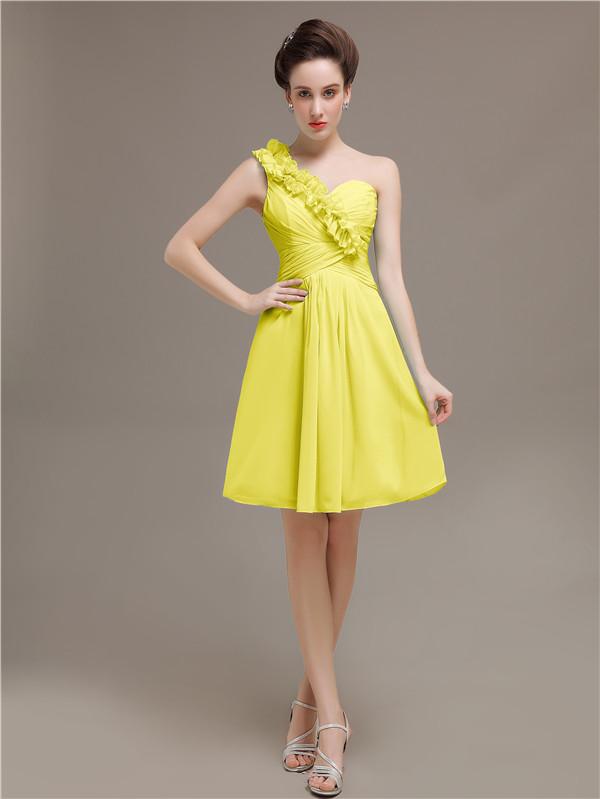 One Shoulder Pleats Bridesmaid Dresses