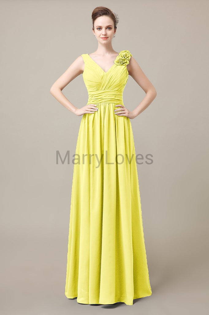 V-Neck Long Chiffon Bridesmaid Dresses