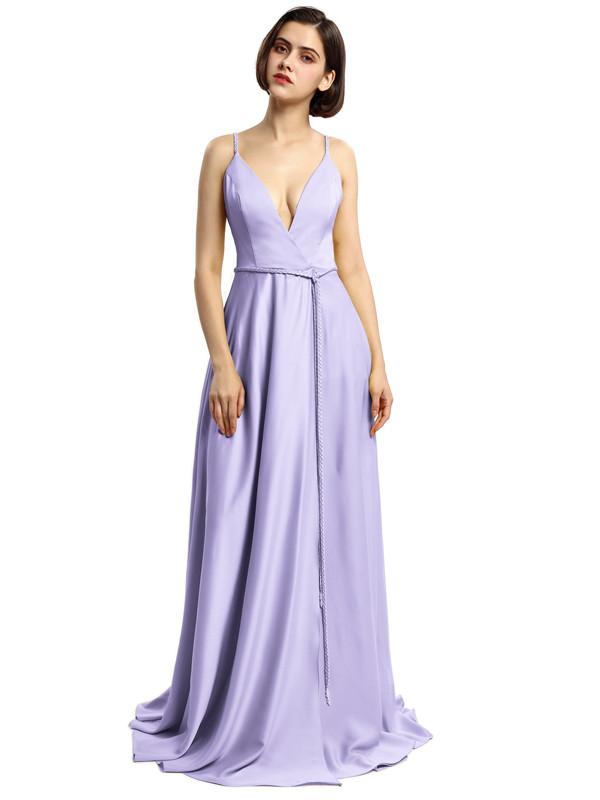 Spaghetti Strap Satin V-neck Prom Dresses