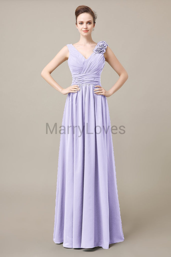 V-Neck Long Chiffon Bridesmaid Dresses