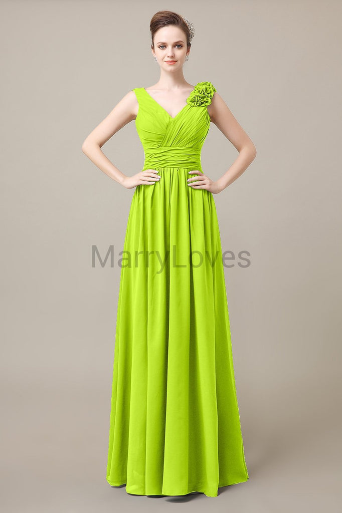 V-Neck Long Chiffon Bridesmaid Dresses