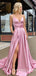 A-Line Spaghetti Straps Side Long Evening Prom Dresses, MR7021