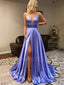 A-Line Spaghetti Straps Side Long Evening Prom Dresses, MR7021