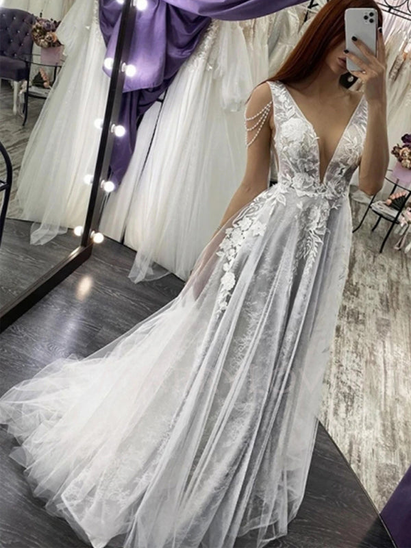 see line dresses A Line 3D Flower Floral Lace See Through Sweetheart Neck Wedding Dress SELINADRESS