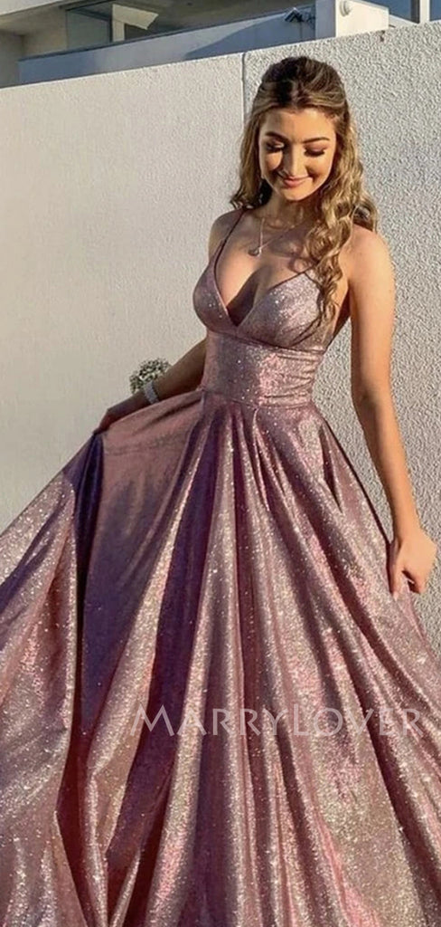 Sex Backless A-Line Sparkle Long Evening Prom Dresses, MR7062