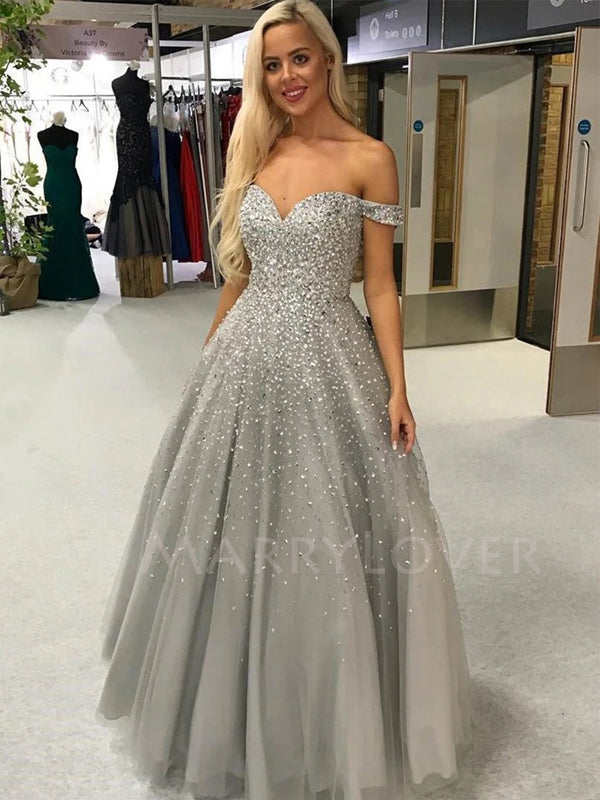 Off Shoulder Beaded Long Custom Evening Prom Dresses, Cheap Sweet Dres – MarryLover Off Shoulder Beaded Long Custom Evening Prom Dresses, Cheap Sweet Dres – MarryLover