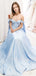 Off Shoulder A-Line Blue Long Evening Prom Dresses, MR7071