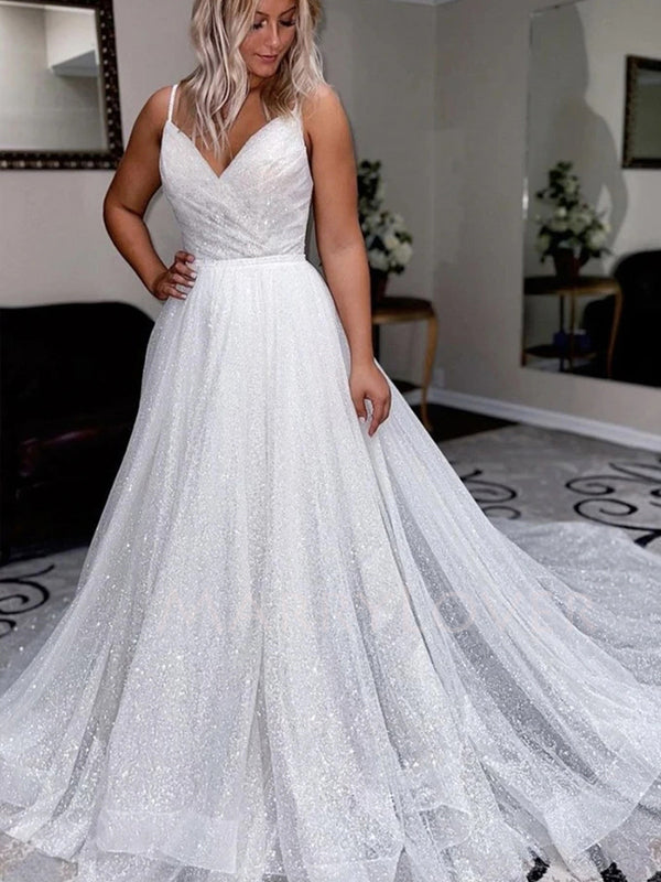 V neckline A-Line Sparkle Long Evening Prom Dresses, wedding dresses, MarryLover V neckline A-Line Sparkle Long Evening Prom Dresses, wedding dresses, MarryLover