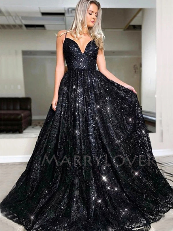 V Neck Sparkle Black Long Evening Prom Dresses, Cheap Custom Sweet Pro MarryLover V Neck Sparkle Black Long Evening Prom Dresses, Cheap Custom Sweet Pro MarryLover