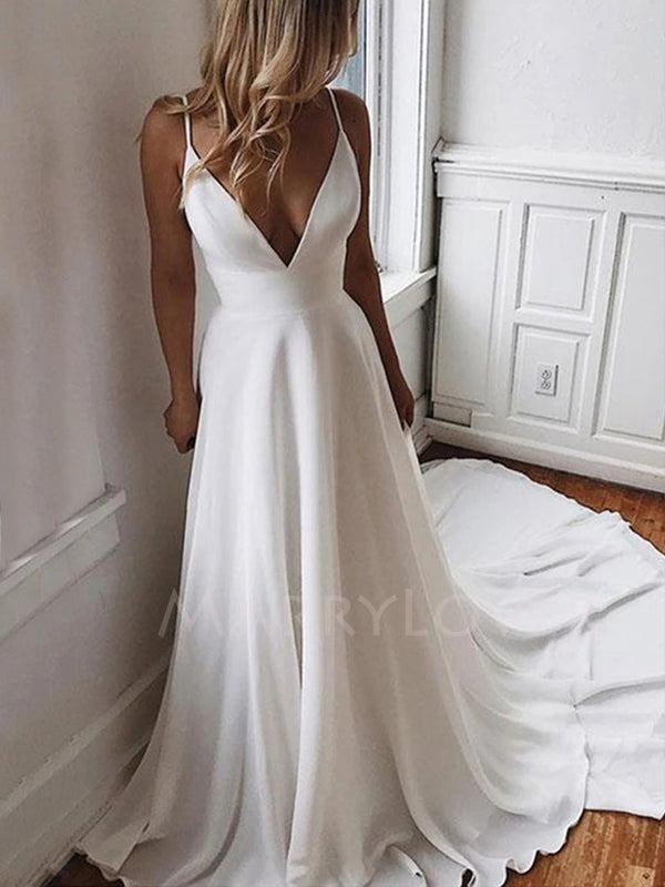 Sexy Deep V Neck White Chiffon Cheap Long Evening Prom Dresses, Beach MarryLover Sexy Deep V Neck White Chiffon Cheap Long Evening Prom Dresses, Beach MarryLover