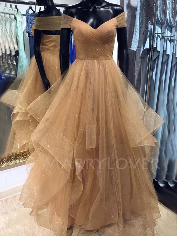 Off Shoulder Tulle A-line Long Evening Prom Dresses, Cheap Custom Prom – MarryLover Off Shoulder Tulle A-line Long Evening Prom Dresses, Cheap Custom Prom – MarryLover