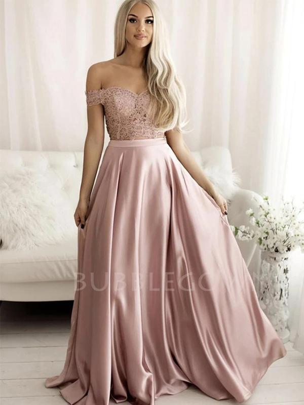 Off Shoulder Two Pieces A-Line Grey Pink Long Evening Sweet Prom Dress MarryLover Off Shoulder Two Pieces A-Line Grey Pink Long Evening Sweet Prom Dress MarryLover