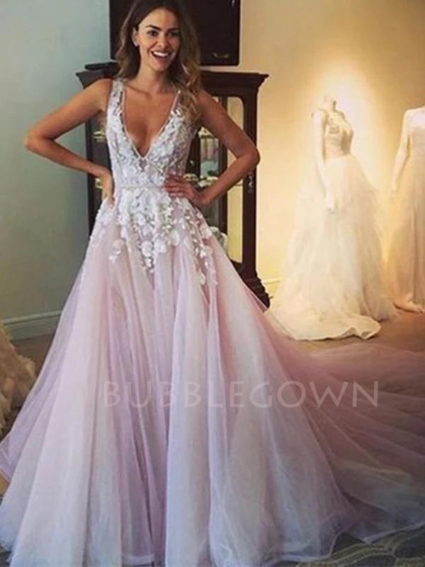 Sex See Throuth V-neck Lace A-line Long Evening Prom Dresses, Cheap Pr – MarryLover