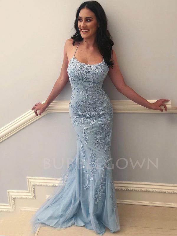 Sexy Mermaid Spaghetti Straps Dusty Blue Lace Long Evening Prom Dresse MarryLover Sexy Mermaid Spaghetti Straps Dusty Blue Lace Long Evening Prom Dresse MarryLover