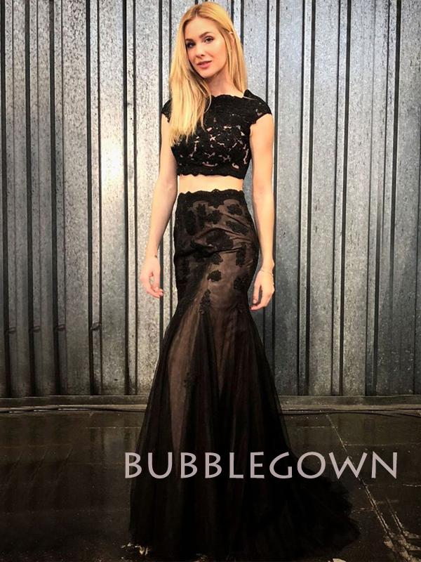 Mermaid Black Lace Two Piece Prom Dress Black Two Piece Sleeveless Mermaid Long Prom Dresses With Mermaid Black Lace Two Piece Prom Dress Black Two Piece Sleeveless Mermaid Long Prom Dresses With