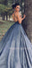 A-Line Sparkle Spaghetti Straps Backless Long Evening Prom Dresses, MR7264