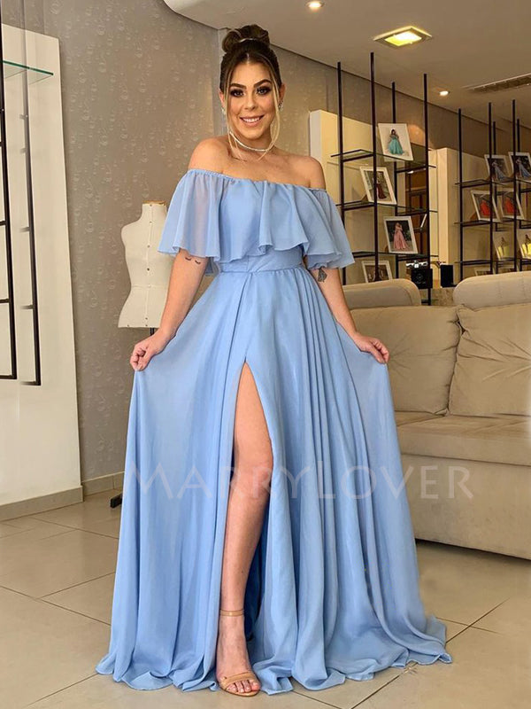 Off Shoulder Blue Chiffon Cheap Long Evening Prom Dresses, MR7312 MarryLover Off Shoulder Blue Chiffon Cheap Long Evening Prom Dresses, MR7312 MarryLover