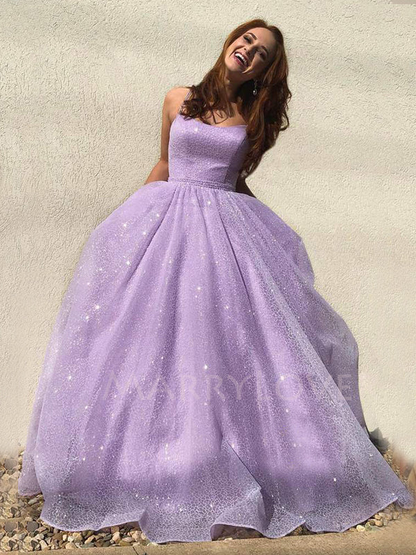 A-Line Lilac Tulle Spaghetti Straps Sparkly Long Evening Prom Dresses, MarryLover A-Line Lilac Tulle Spaghetti Straps Sparkly Long Evening Prom Dresses, MarryLover