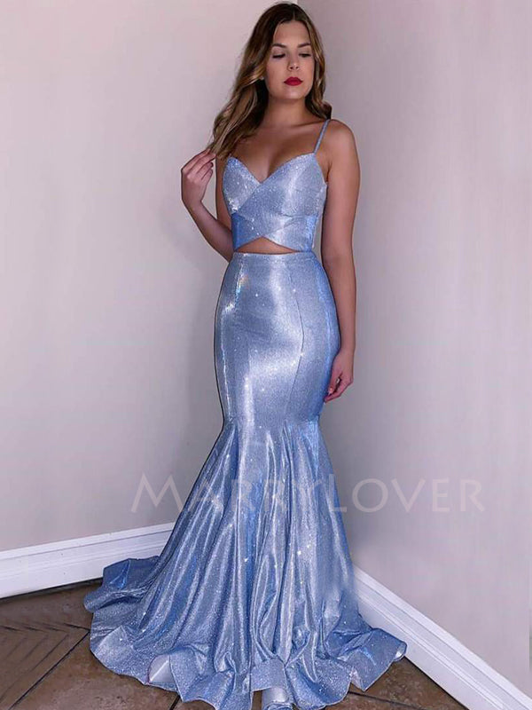 Blue Sparkly Mermaid Spaghetti Straps V Neck Long Evening Prom Dresses MarryLover Blue Sparkly Mermaid Spaghetti Straps V Neck Long Evening Prom Dresses MarryLover